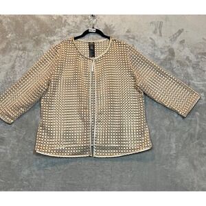 Travelers Collection by‎ Chico's Gold Square Lace Jacket Womens 2 Open Front NWT